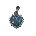 Vintage Heart Cut Blue Topaz Genuine Diamond Halo Sterling Silver Pendant Estate