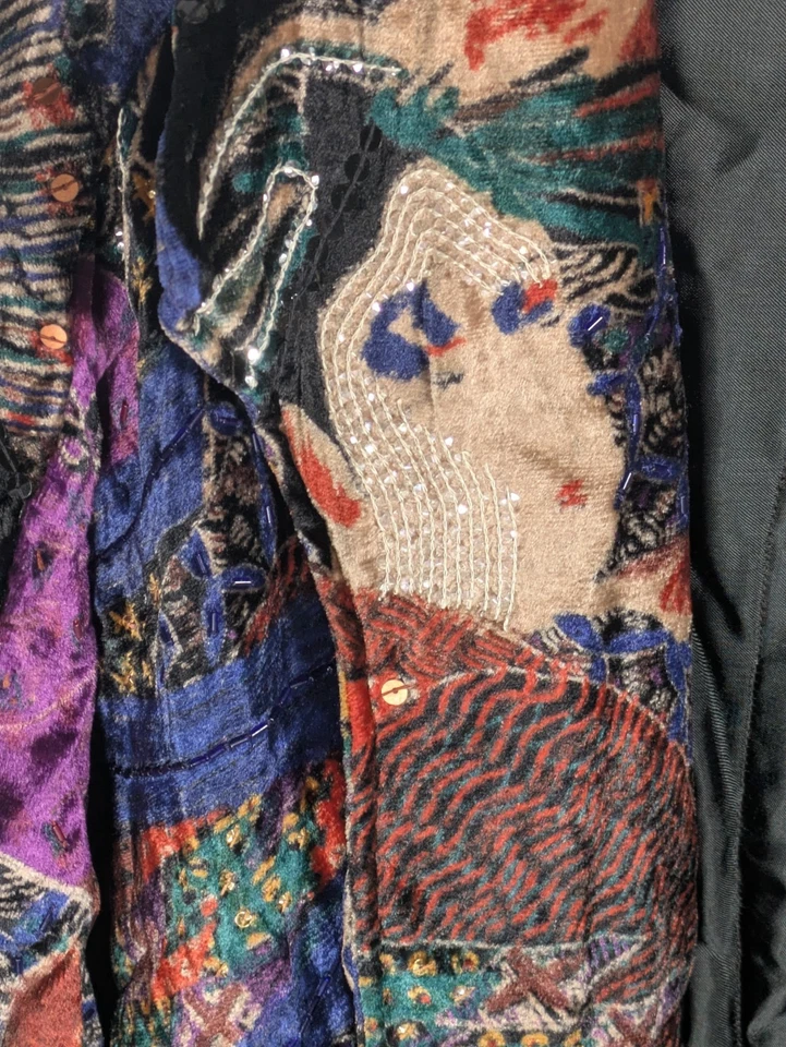 Chaqueta Judith Ann Creations Art to Wear Terciopelo Geisha Asiática Japón Talla M Foto 4 de 4