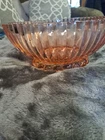 Vintage Anchor Hocking Pink Depression Ribbed Glass Bowl with Bubble Base