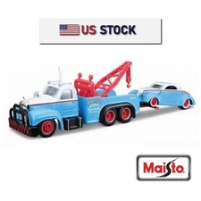 1953 MACK B 61 TOW TRUCK WRECKER, 1937 FORD COUPE CAR MAISTO DESIGN 1:64 DIECAST