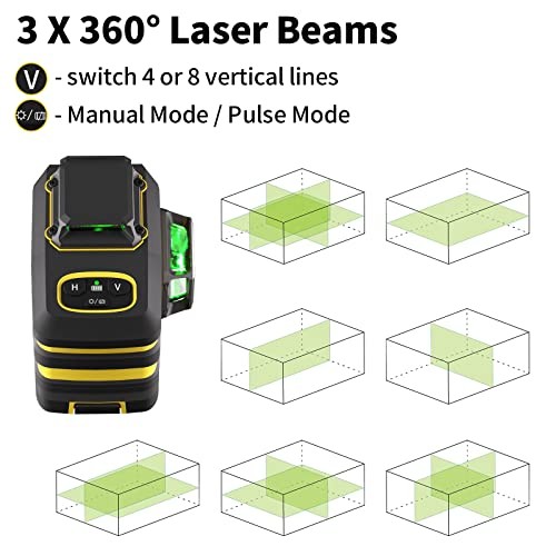  Laser Level Cross Line Laser for Construction and Picture Hanging, 12 3x360°