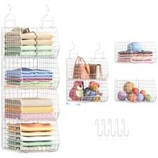 4" Extra Deeper Foldable Hanging Closet Organizer, Small Wire Cabinet Shelves...