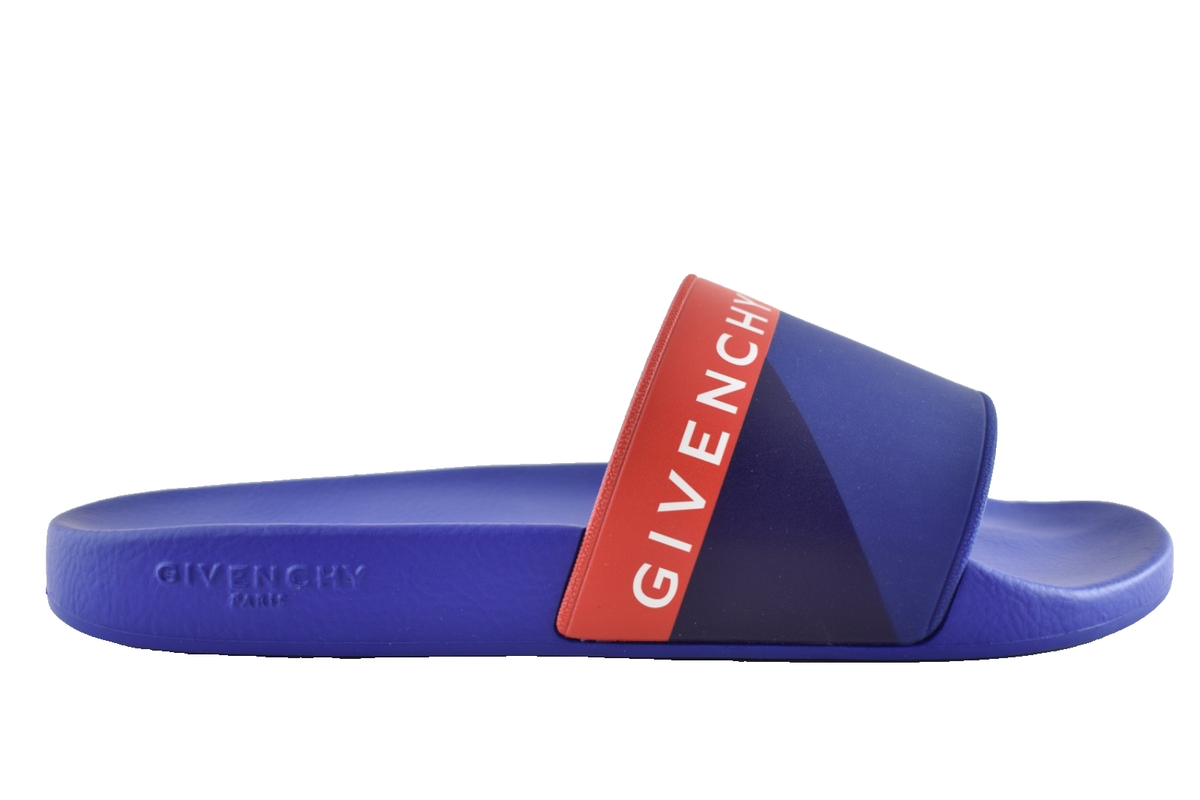 GIVENCHY サンダル Givenchy Paris Blue Red White Logo Rubber Pool Slide Sandal Flip