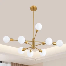 8-Light Modern Sputnik Chandelier, Mid Century Gold Chandeliers Lighting, Far...