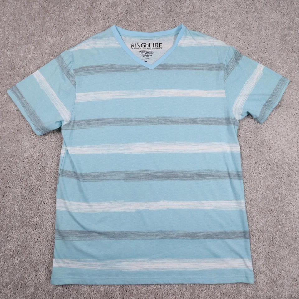 Camiseta a Rayas Anillo de Fuego Cuello en V Manga Corta Informal Para Hombre Talla L Defecto Menor Foto 2 de 4