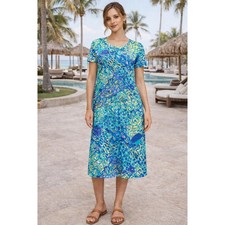 Philosophy Aqua Peacock Print T Shirt Dress Women Medium NWT Stretch Casual