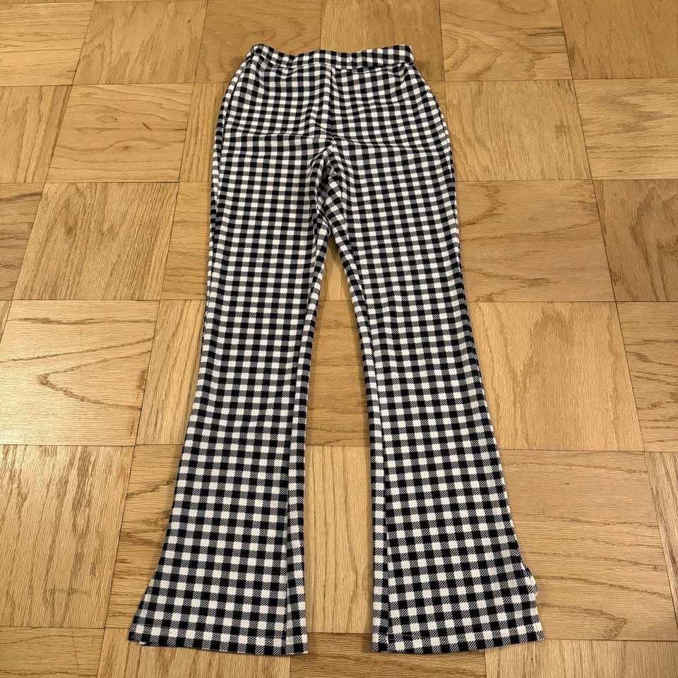 2 x Pairs of Flared Leggings Checker Gingham + Psychedelic Hippie Style - Image 2 of 4