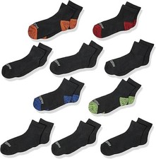 Little Boys' 10 Pack Half Cushion Ankle Socks Black Assort Shoe Size 9  2.5 Me...