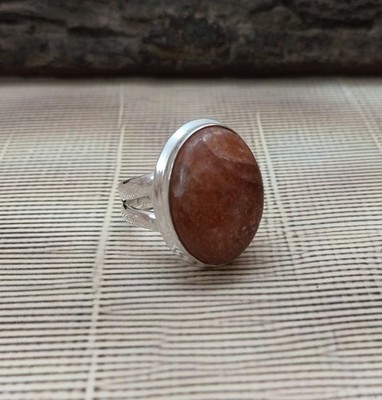 Schöner Sunstone-Edelstein Ring 925 Sterling Silber Handmade K-81