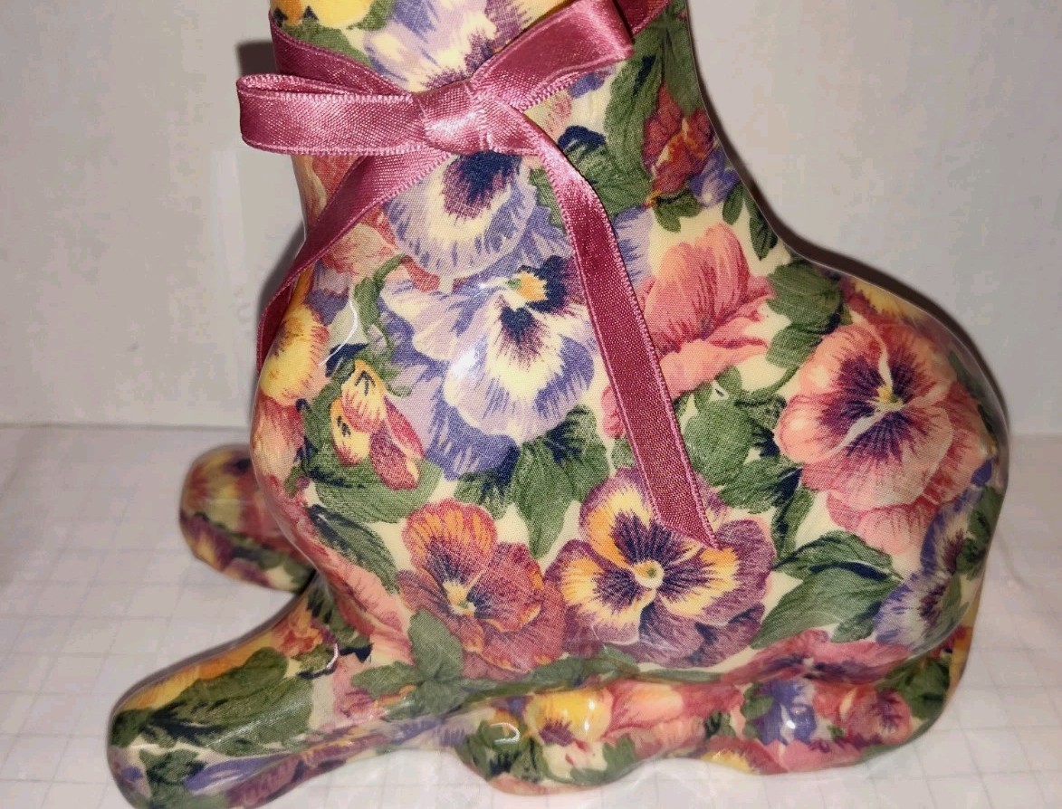 Giraffe Vintage With Pansy's Floral Porcelain Patchwork Statue Figurine 16” Tall
