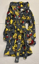 Pokemon Pikachu Boy's Print Soft Plush Fleece Bathrobe in Gray, Size 4/5