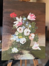 Dipinto a Olio su Tela  Vaso con Fiori su tavolo  40x30 -Aartemidee