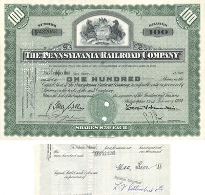 Max Baer signed Pennsylvania Railroad Co. Stock Certificate - Famous Boxer Aut