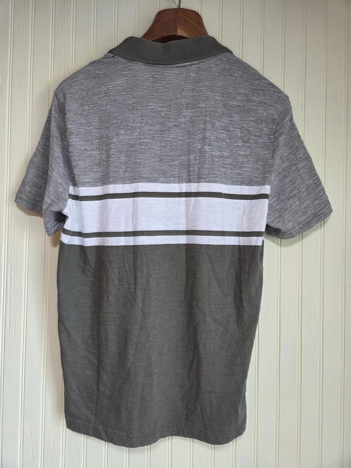 Camisa Polo Original Pingüino Para Hombre Mediana Gris Blanco Rayas Bolsillo Algodón Foto 3 de 4