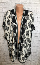 Women s Kimono Top Open Front Max Studio Black White Leaves Lightweight Boho S
