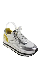 Voile Blanche Womens Leather Platform Low Top Sneakers White Silver Size 38 8