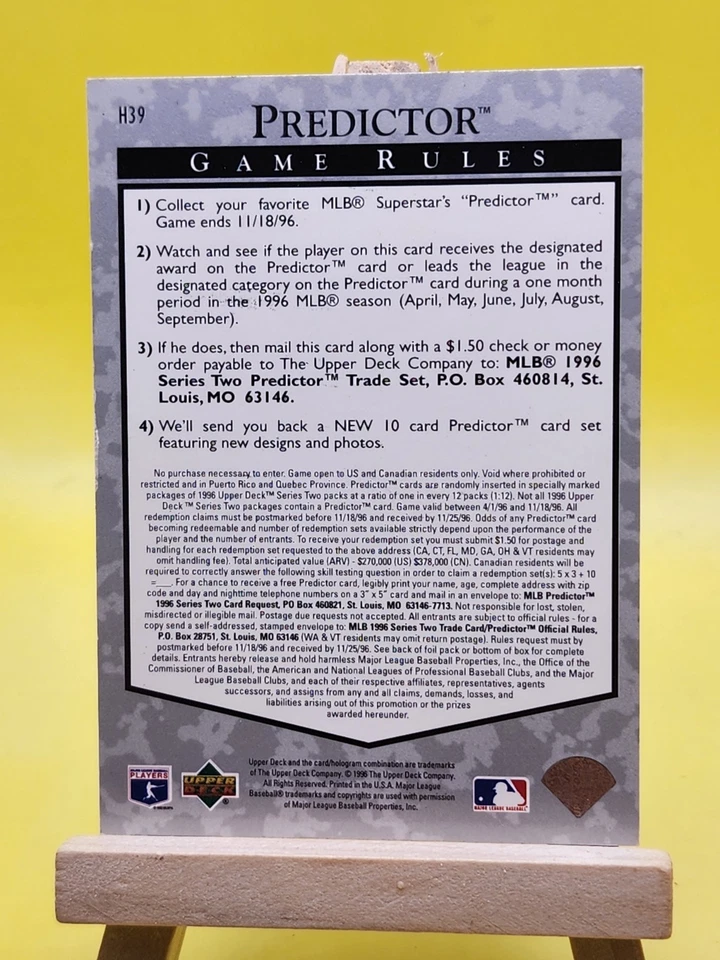 1996 Upper Deck #H39 Matt Williams Predictors Hobby - Image 2 of 2