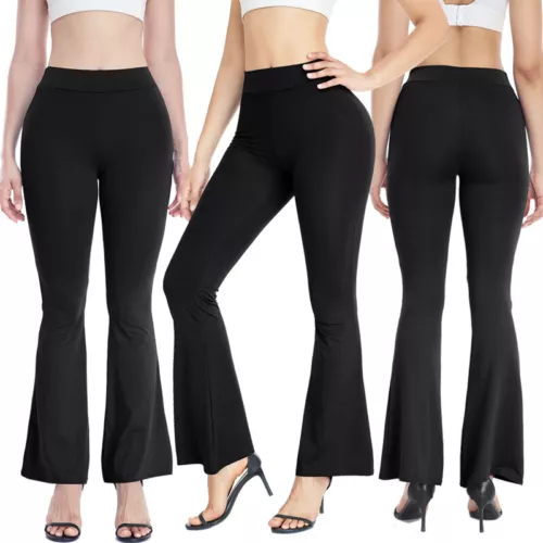 Pantaloni da yoga da donna svasati gambe stretch fondo campana rialzata salotto colori solidi - Foto 5 di 10