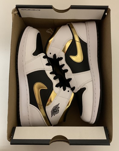 Nike Air Jordan 1 Mid GS Juvenil Talla 6Y/Mujer Talla 7.5 Blanco Dorado Negro 554725-190 - Imagen 11 de 12