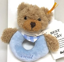Steiff NEW Plush Sleep Well Teddy Bear Grip Rattle Baby Toy 12cm ID Button Tags