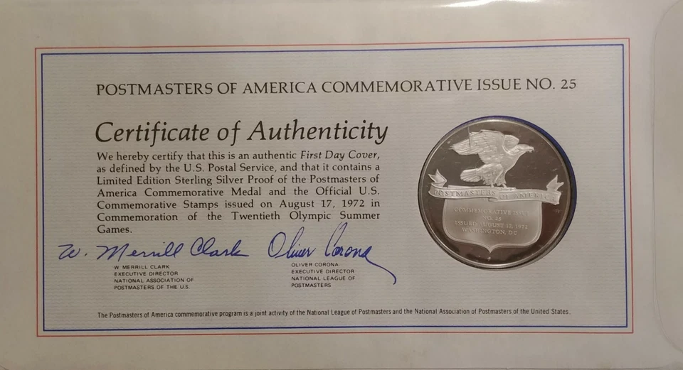 1972 Postmasters of America Twentieth Olympic Summer Games Sterling Silver Coin - Image 2 of 3