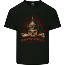 T-Shirt In Cotone Per Uomo Rusty Skulls Biker Motorcycle Motorbike Chopper