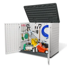 35 Cu.Ft Outdoor Storage Box Horizontal Resin Patio Garden Shed w/ Lockable Door