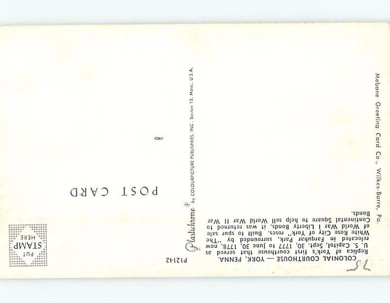 Unused Pre1980 COLONIAL ERA COURTHOUSE York Pennsylvania PA d2539 eBay