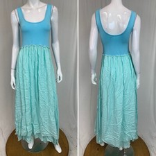 Women's Medium Fit & Flare Breakaway Crochet Lace Trim Maxi Aqua Blue Dress