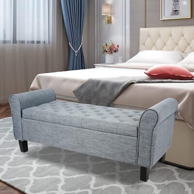 51'' Upholstered Storage Ottoman End of Bed Bench Foot Rest with Rolled Arms 