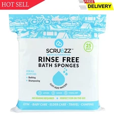 Scrubzz Disposable Rinse Free Bathing Wipes - 25 Pack - All-in-1 Single Use S...