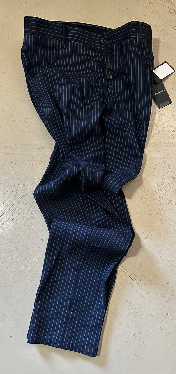 NWT $1195 Giorgio Armani Mens Pants Striped Blue 32 US/48 Eu Italy