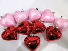 Christmas Valentines Pink Red Hearts 3" GORGEOUS Ornaments Decor 10pc