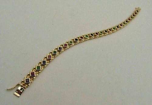 7.5Ct Lab-Created Sapphire Ruby Emerald Tennis Bracelets 14K Yellow Gold Plated - Picture 3 of 4