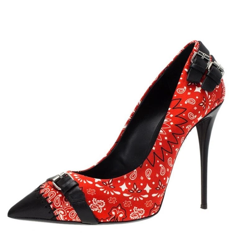Zapatos de salón Giuseppe Zanotti rojo floral satinado y cuero talla 38,5 Foto 3 de 4
