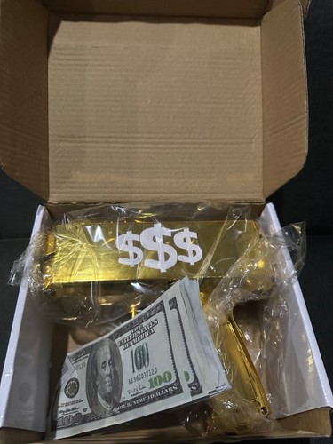 Money Gun Cash Spray Toy Cannon Shoot Gun Funny Gift Party Game Gold +100 Notes - Picture 28 of 39