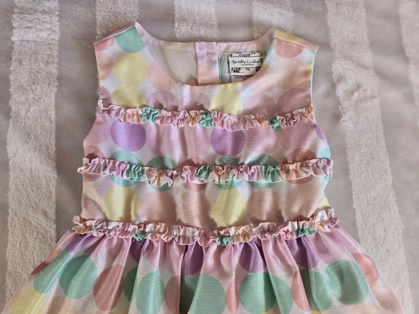 Girls Brooke Lindsay Pastel Pink Green Polka Dot Tulle Lined Party Dress Size 6