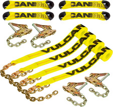 8-Point Roll Back Vehicle Tie down Kit with Chain Tails on Both Ends - Set of 4