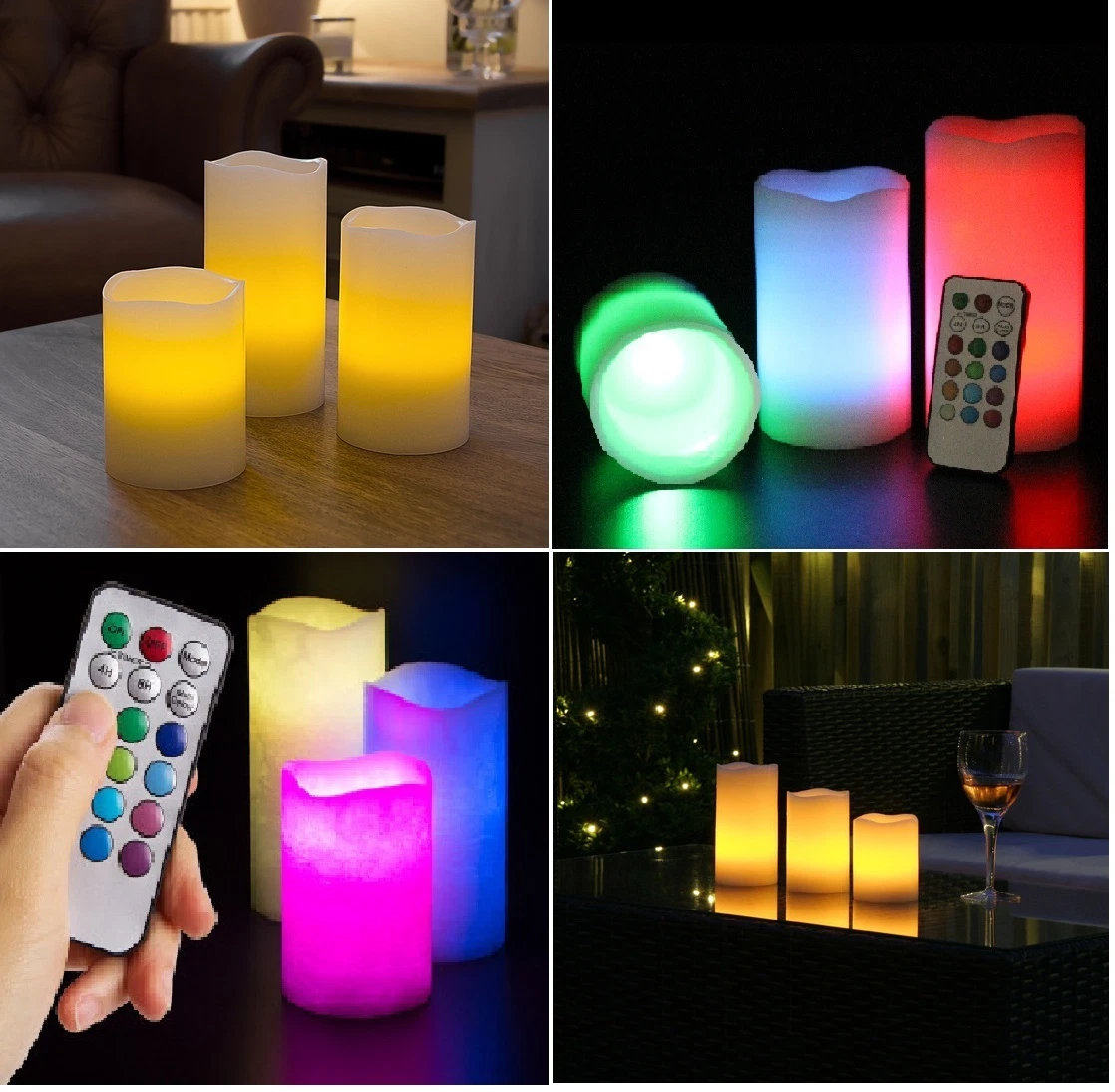 Battery Operated LED Colour Changing Candles Timer Flame Flicker Wax Candle