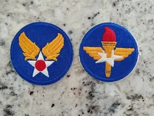 QTY 2 ARMY AIRFORCE PATCHES VTG 1940s VICTORY STAR RED DOT WINGS, TORCH MILITARY