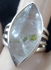 UNISEX STERLING RING w RUTILATED QUARTZ SIZE 9, 8.5 GRAMS