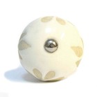 Ceramic Cupboard/Drawer Door Knob - Flower Leaf Design - White & Cream