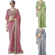 Georgette Embroidery Sequin Work Saree with Unstitch Blouse Piece