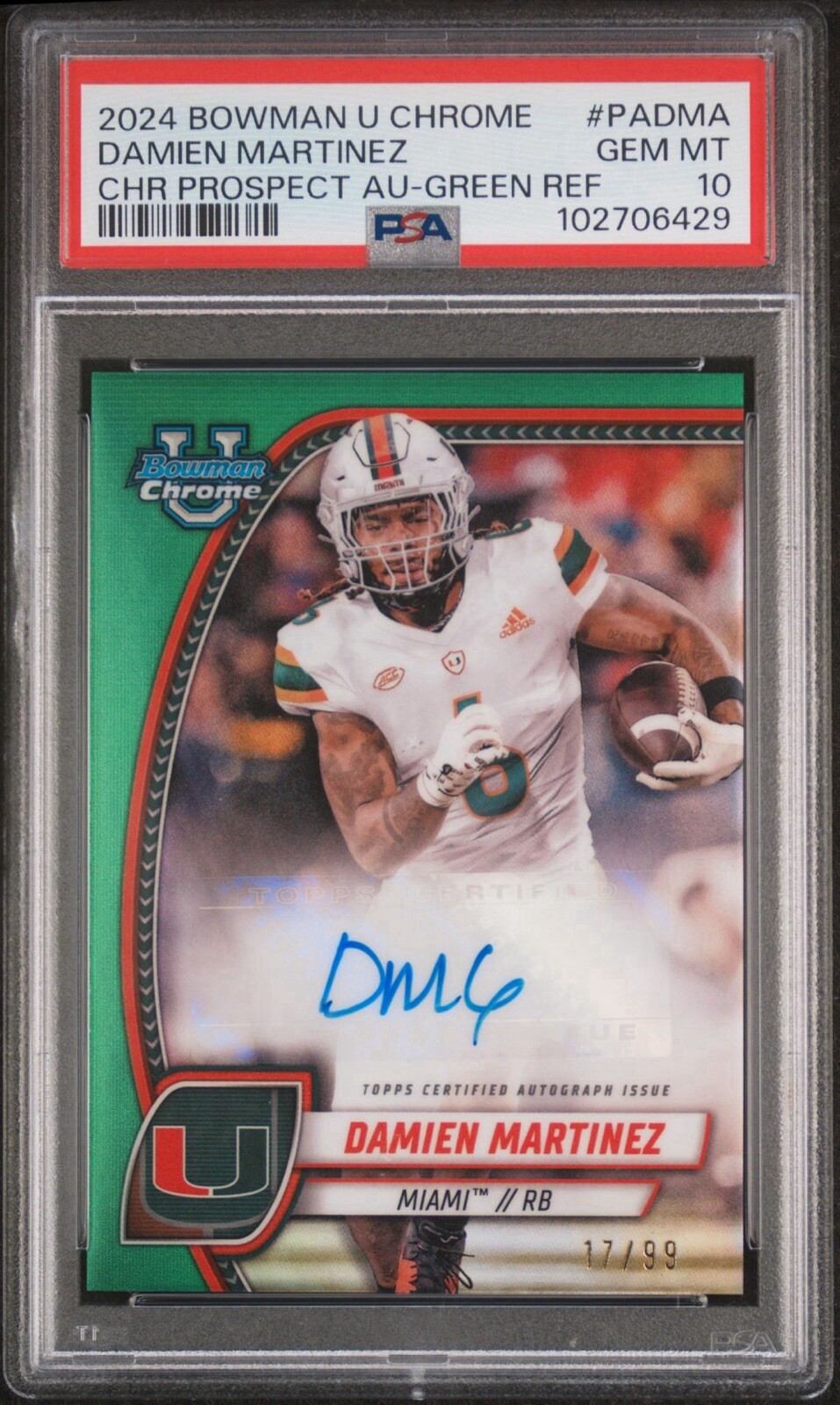 2024 BOWMAN U CHROME DAMIEN MARTINEZ 17/99 CHR PROSPECT AUTO GREEN PSA 10