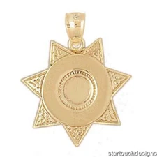 New 14k Yellow Gold Sheriff Star Pendant