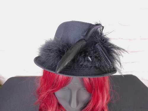 Rare Elegant Black Mini Top Hat Fascinator Feathers Gothic Victorian - Picture 4 of 9