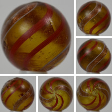 Handmade Banded Lutz Marble, Amber Base Glass, 25/32 in, NM, Chip, Germany S1258