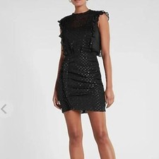 Express Clip Dot Ruched Mini Dress L