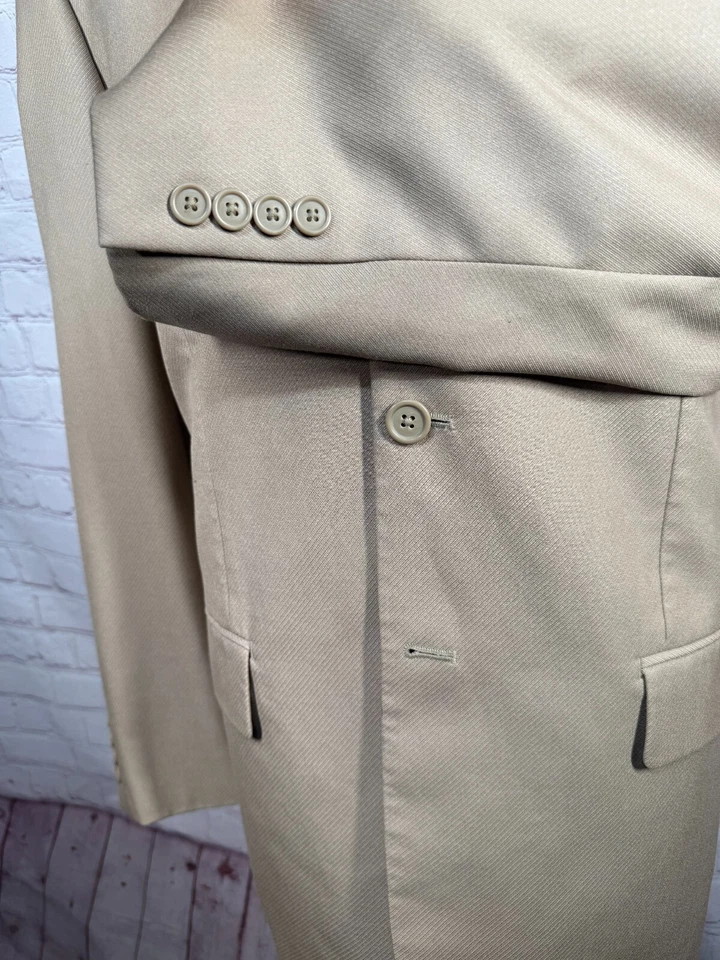 PERRY ELLIS Mens Brown Tan REG FIT 3 Button Suit Sport Coat Blazer Jacket 44XL - Image 4 of 4