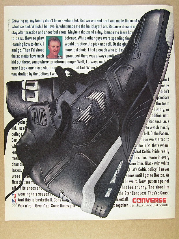 1991 Larry Bird photo Converse Star hi-top shoes vintage print Ad | eBay